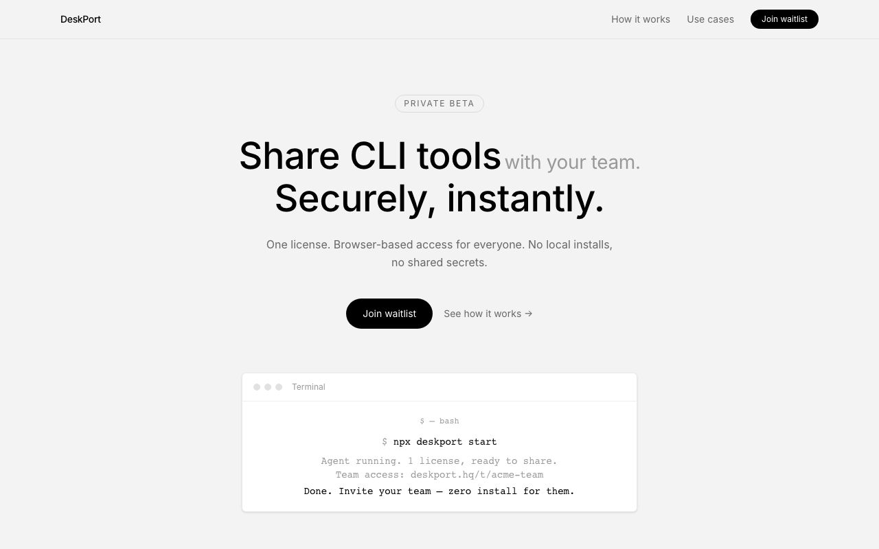 DeskPort — share a logged-in CLI through the browser